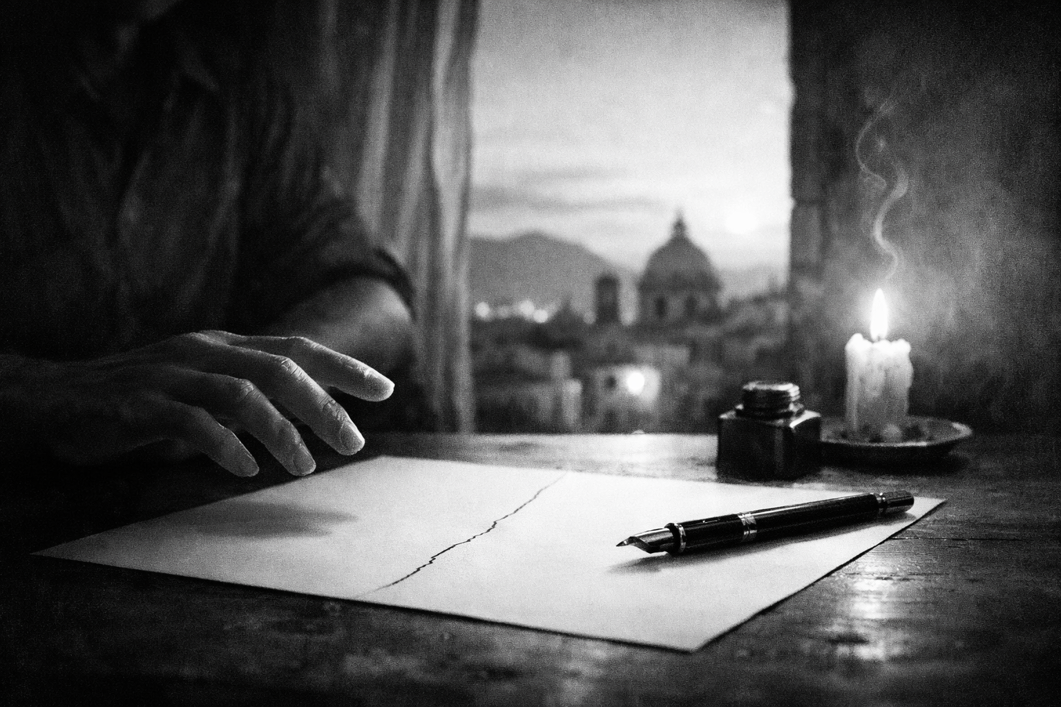 Un gesto interrotto: prosa sul silenzio e la scrittura. Una mano ferma sopra una pagina bianca