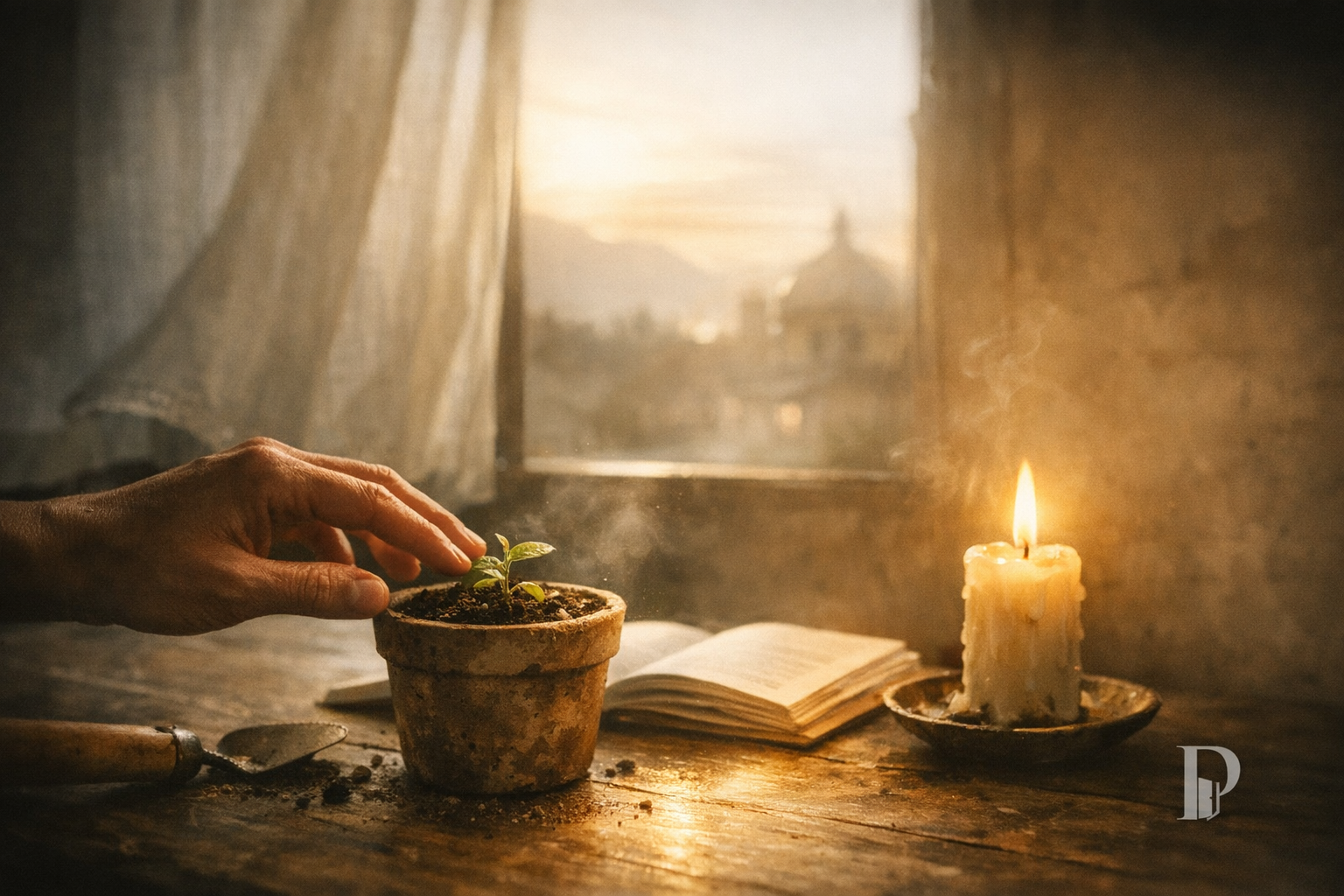 Soglia visiva per La luce dei piccoli gesti, costruita per accompagnare il racconto in Casa Creativa