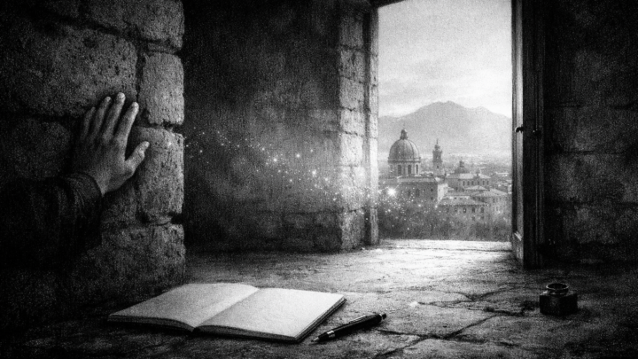 Soglia visiva per Libro alla soglia, costruita per accompagnare il racconto in Casa Creativa