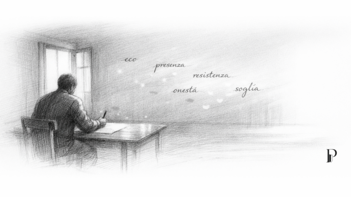 Soglia visiva per Nel luogo in cui si continua, costruita per accompagnare il racconto in Casa Creativa