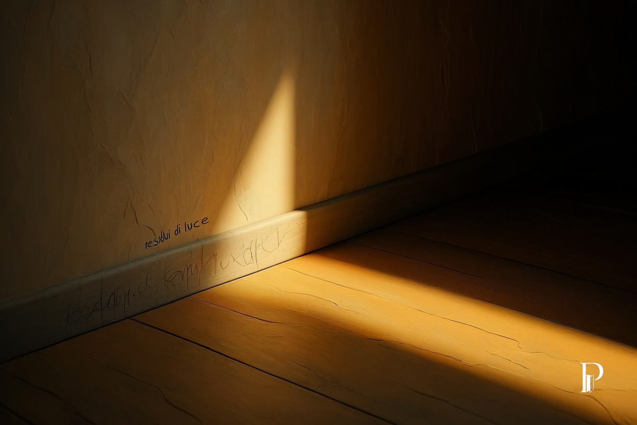 Soglia visiva per Residui di luce, costruita per accompagnare il racconto in Casa Creativa