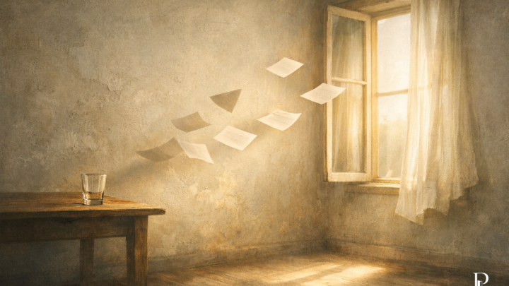 Soglia visiva per L’arte dell’assenza., costruita per accompagnare il racconto in Casa Creativa