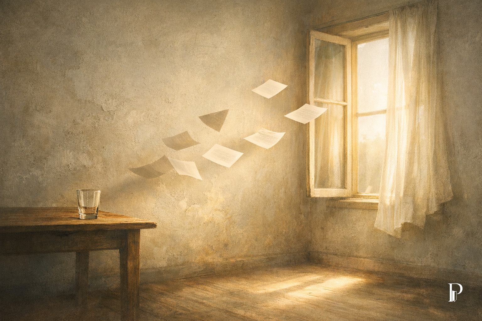 Soglia visiva per L’arte dell’assenza., costruita per accompagnare il racconto in Casa Creativa