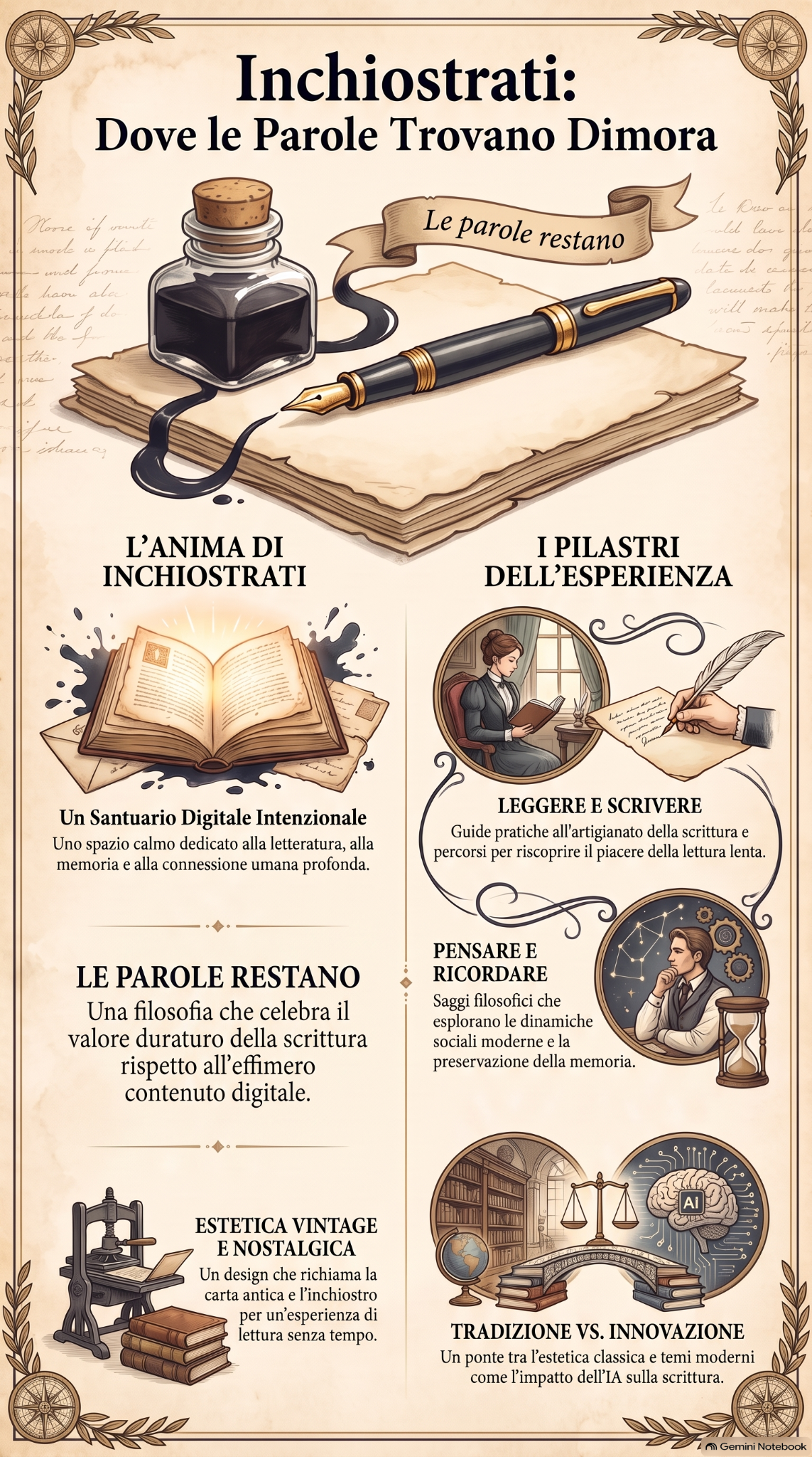 Infografica generata da Gemini sull’identità editoriale di Inchiostrati