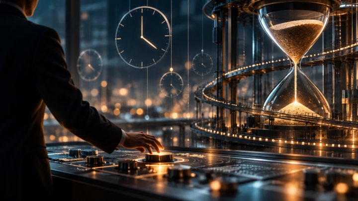 Scena futuristica sul controllo del tempo, metafora della distanza fra il tempo della macchina e quello della deliberazione umana