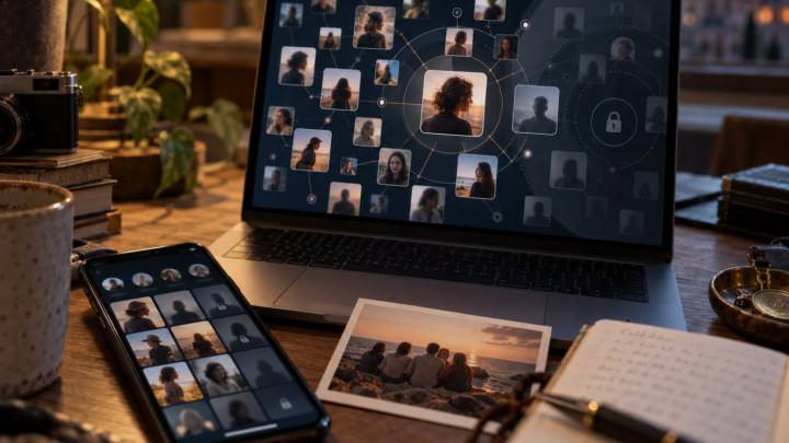 Schermo con una rete di contatti social e livelli diversi di accesso alle informazioni personali
