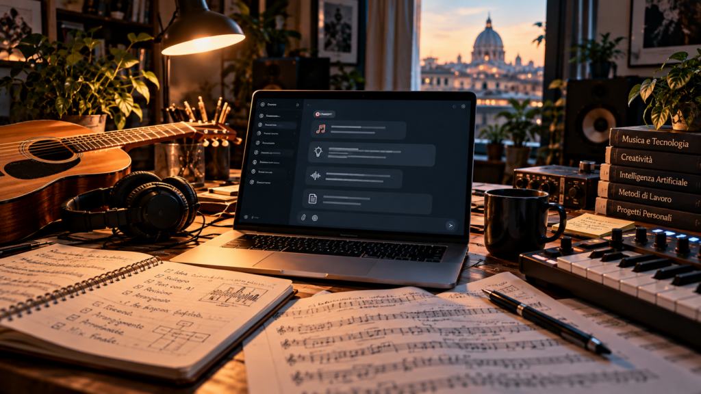 Postazione di lavoro musicale con lo stesso sistema IA utilizzato in contesti differenti