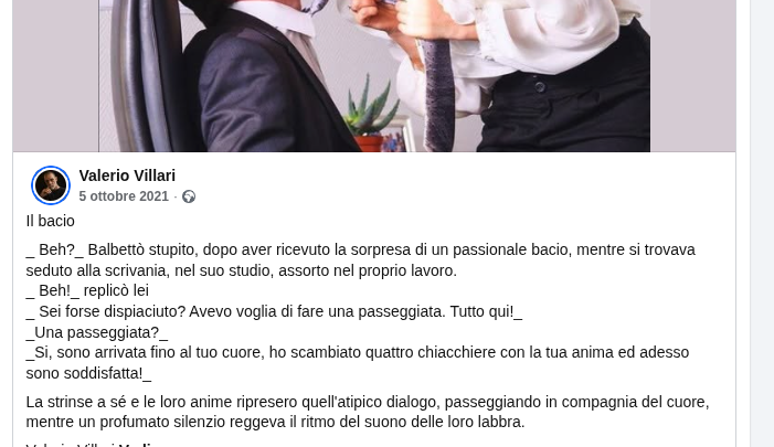 Screenshot del post Facebook pubblicato il 5 ottobre 2021 con il testo originale poi analizzato da un AI detector