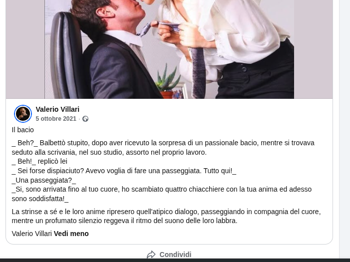 Screenshot del post Facebook pubblicato il 5 ottobre 2021 con il testo originale poi analizzato da un AI detector